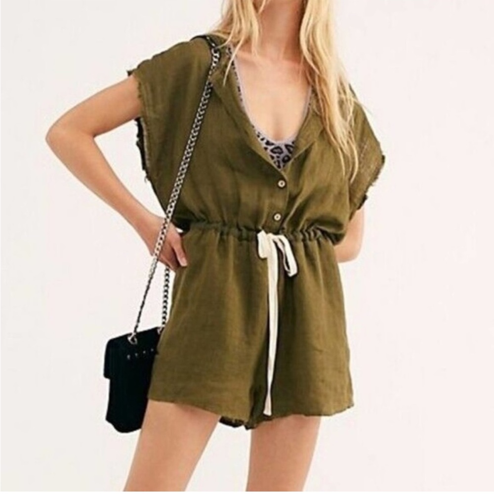 Intimately Free People Olive Green Linen All Day Romper Playsuit Small
